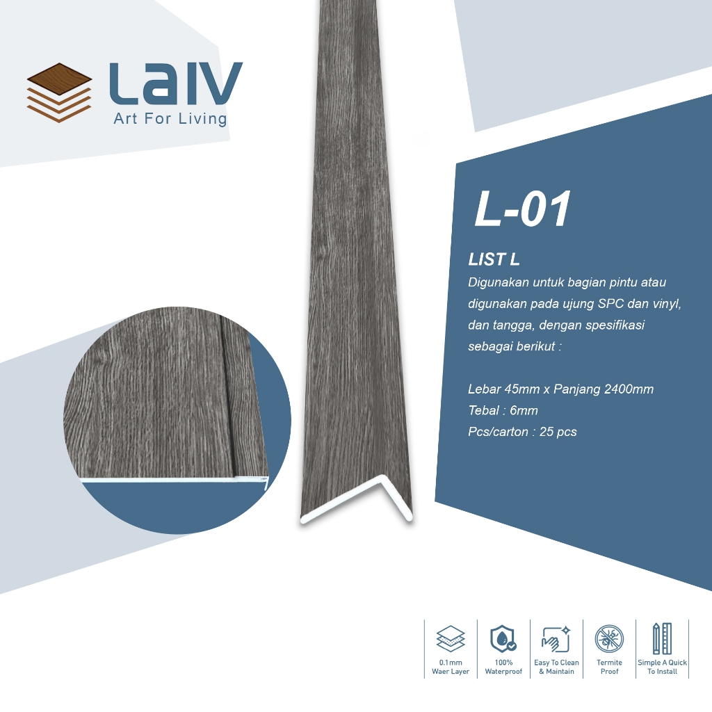 LAIV Nosing Siku L | List Ending Siku L | Aksesoris Siku L Lantai Kayu Vinyl SPC Tangga