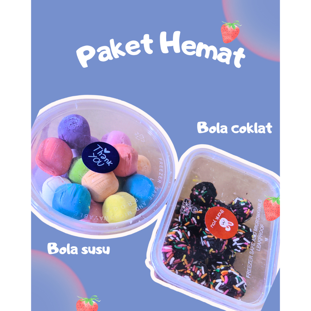 

Cemilan sehat & enak | Bola Susu | Bola Coklat | Bola Pelangi | Rainbow| Bola Dancow (isi 20+20)