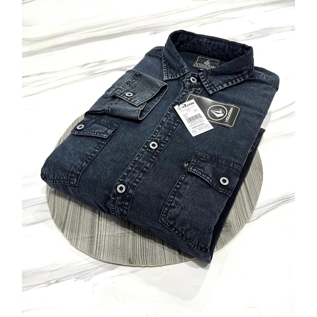Kemeja Jeans Pria Jumbo Lengan Panjang Hitam Keren Distro Bandung Hem Denim Terbaru Edu Store