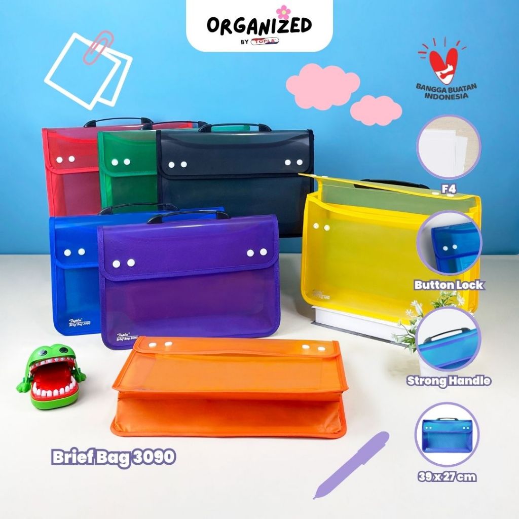 

Topla brief bag 3090 with handle map dokumen kertas berkas tenteng kancing 4 ukuran folio anti air