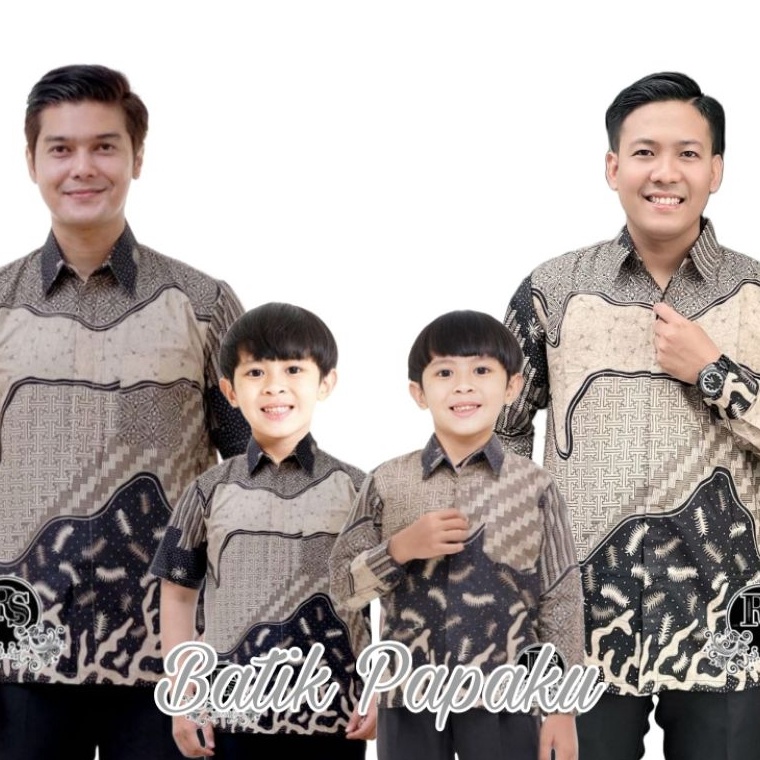 KODE E74S Kemeja Batik Anak LakiLaki LenganPanjang Batik Ayah dan Anak Cowok warna Coklat susu Cream