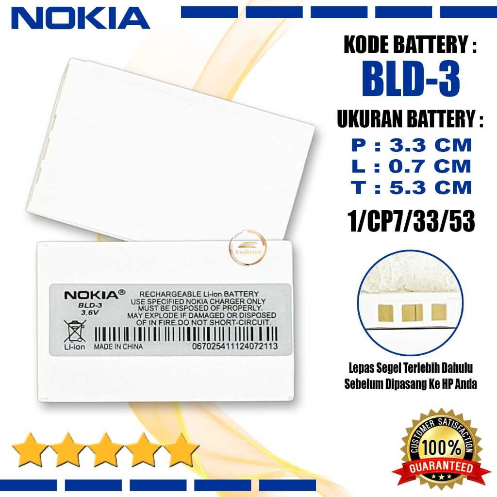 Baterai Original BLD3 / BLD-3 Compatible Hp Nokia 2100 , 3200 , 3205 , 3300 , 6200 , 6220 , 6225