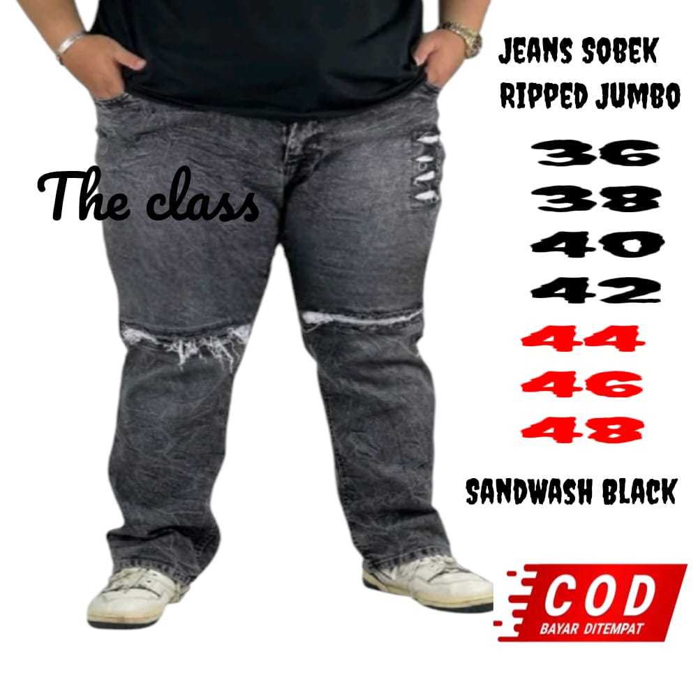 Celana Jeans Pria Sobek lutut Big Size/Celana Jeans Panjang Ripped sobek Ripped Jumbo