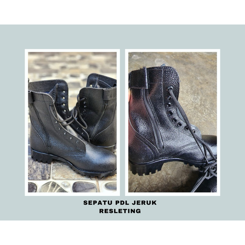 Sepatu Pdl Kulit Jeruk Resleting Molding Security | TNI POLRI SECURITY | Lidah Kulit Asli