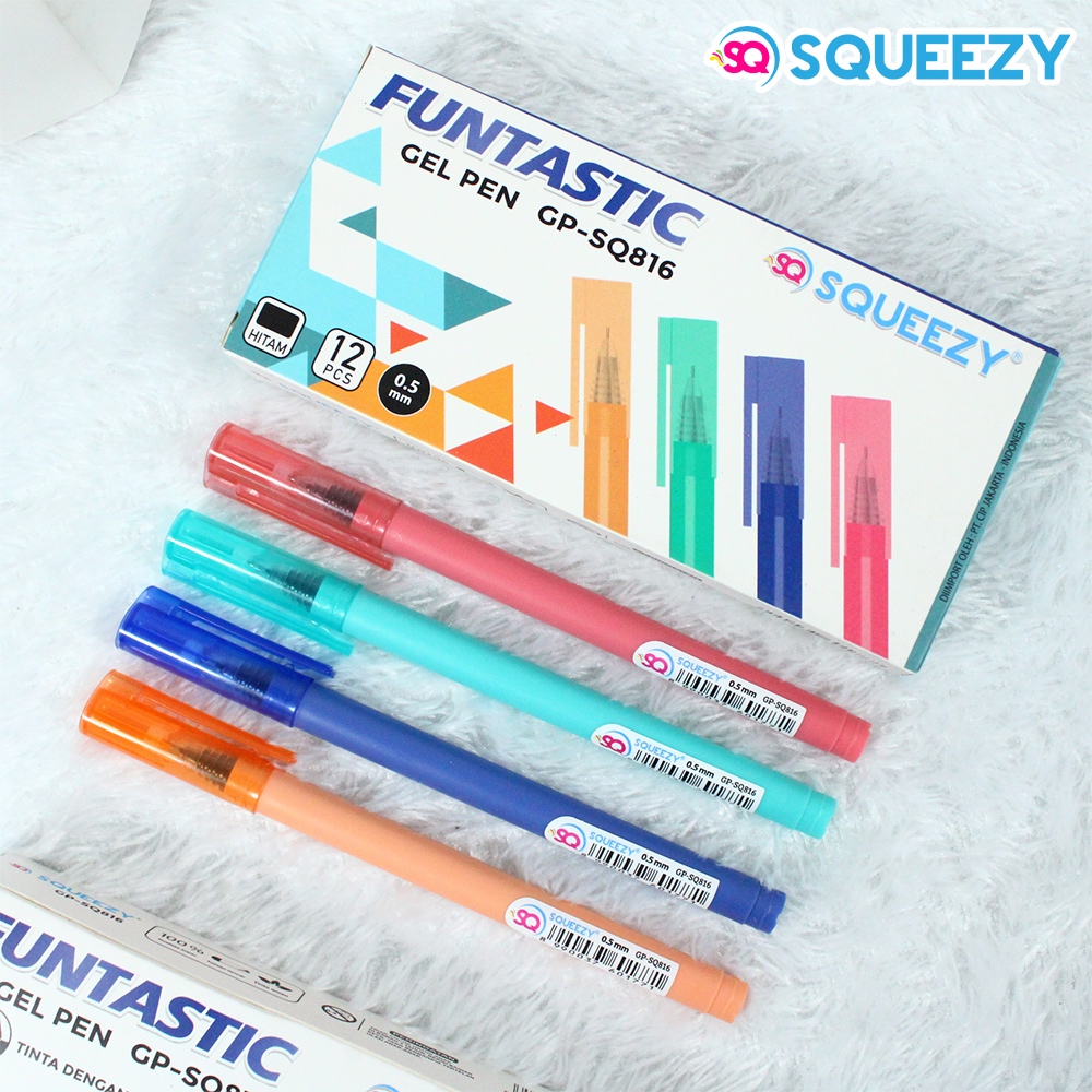 

( 1 Pack 12Pcs ) Squeezy Gel Pen / Pulpen Gel 0.5mm Murah Tinta Hitam GP-SQ816