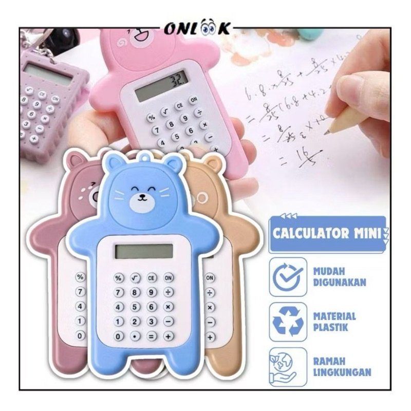 

[Moon Baby] Calculator Mini Portable Motif Bear Kalkulator Portable Beruang Unik 8 Digit Tombol Karet Stationary
