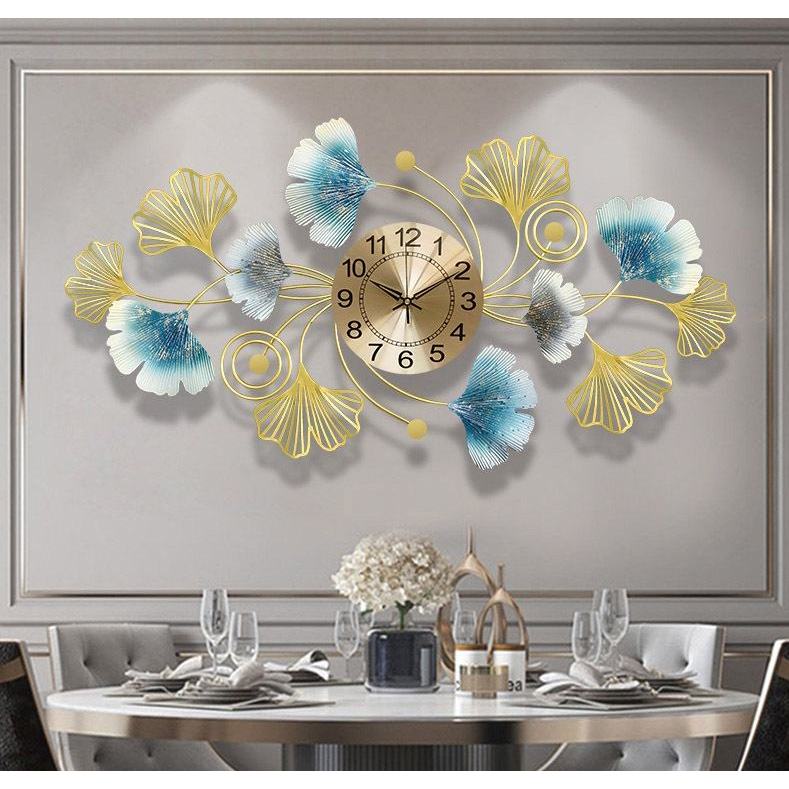 Jam Dinding Jumbo 80cm Besi Elegan Ginkgo Biloba Silent Movement Aestetik