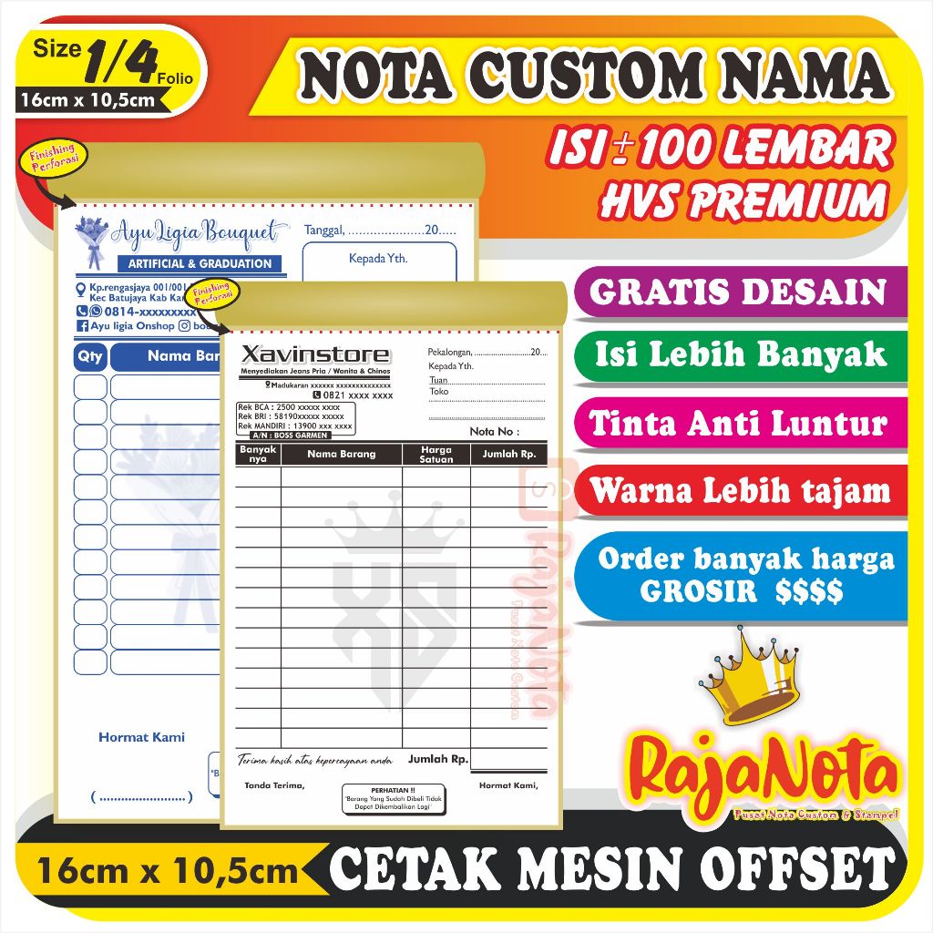 

NOTA 1/4 F Tanpa Rangkap / NOTA CUSTOM OLSHOP 1 PLY UKURAN 1/4 Folio tanpa Rangkap . 1 warna Grosir