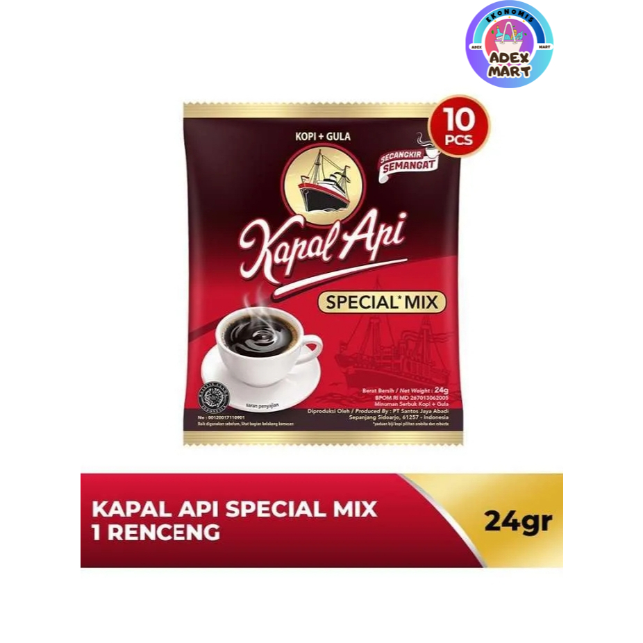 

Kapal Api renteng Special Mix + gula kopi bubuk 24gr isi 10 sachet - adex mart