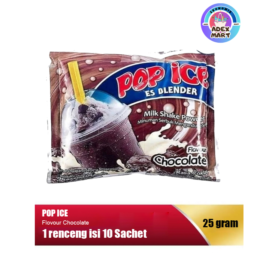 

pop ice rasa cokelat sachet kemasan 25gram 10 renceng - adex mart