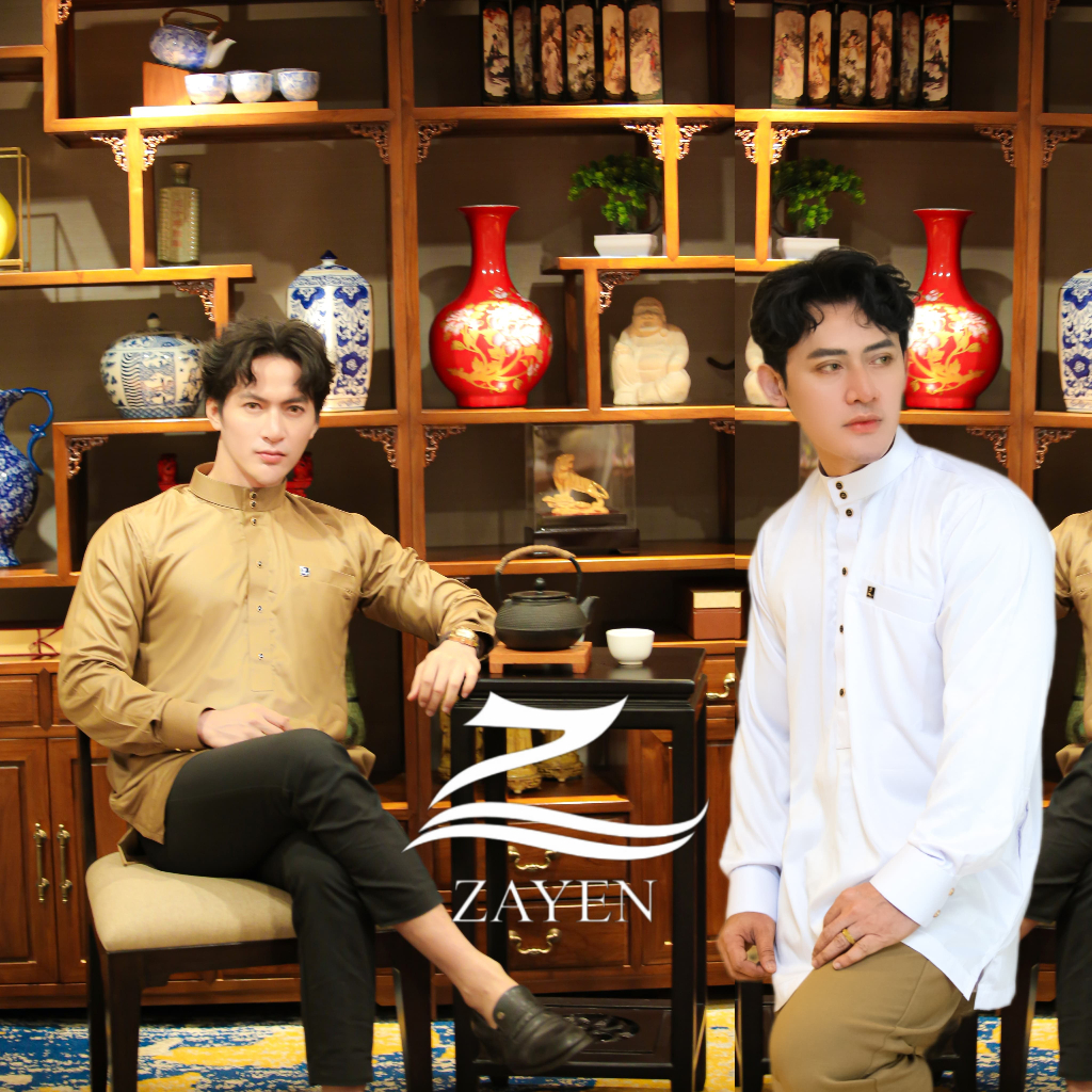 Baju koko melayu Kurta Koko Atasan Pria lengan panjang manset kancing busana muslim baju koko melayu