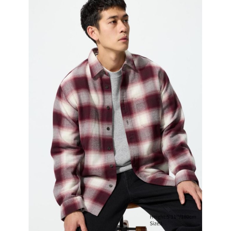 UNIQLO Kemeja Flannel Kotak Lengan Panjang Pria ORIGINAL XXL 3XL
