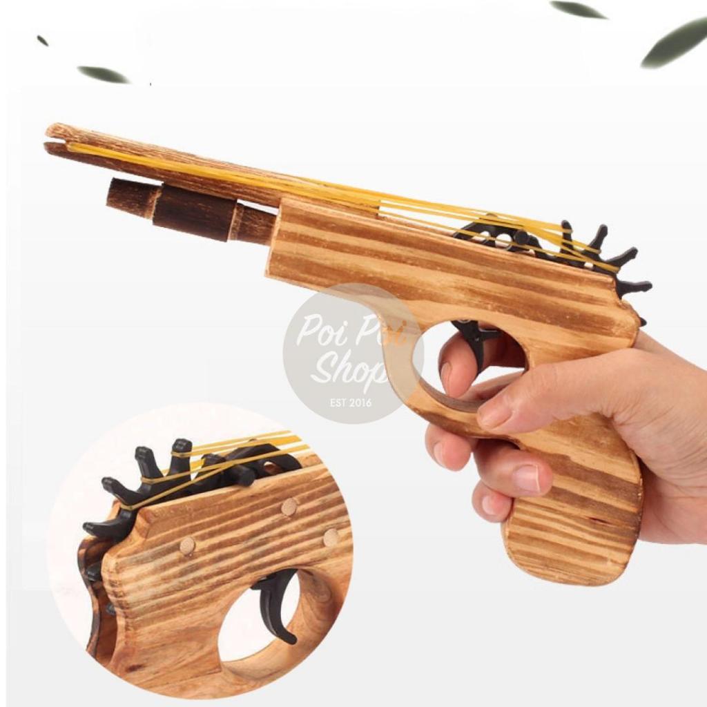 Mainan Pistol Kayu Karet Tradisional Gelang Toys Mainan Anak Jadul Wooden Tembakan Hadiah Souvenir T