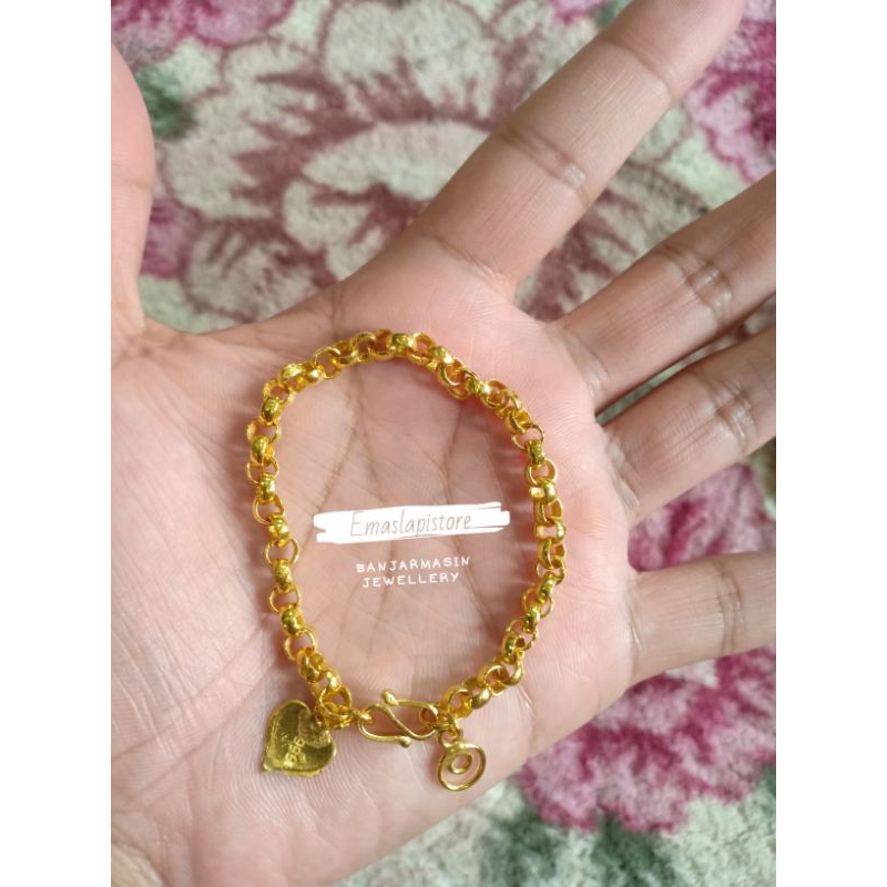 Gelang Mini Rantai Mano Polosan Lapis Emas 999 Banjar