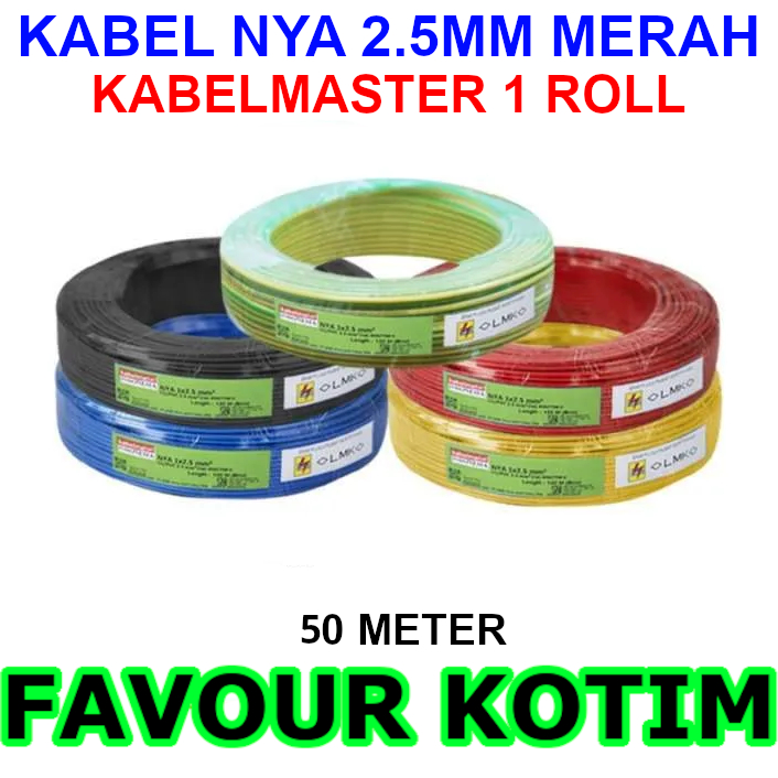 KABEL KABELMASTER NYA KAWAT 1X2.5MM MERAH RED TEMBAGA PER ROL 50 METER FVKOTIM