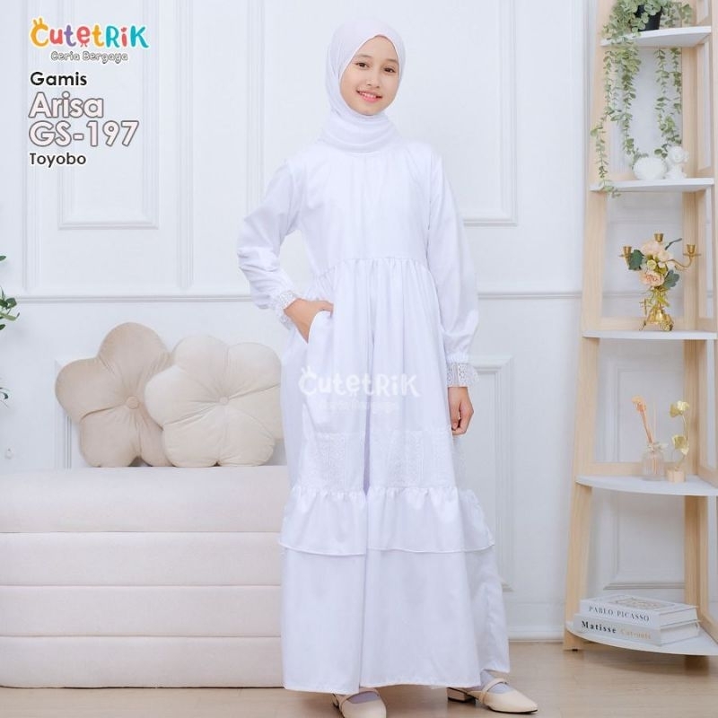 (INSTANT) READY BANYAK TERMURAH GAMIS PUTIH TOYOBO BRUKAT KATUN CUTETRIK ANAK PEREMPUAN MANASIK HAJI