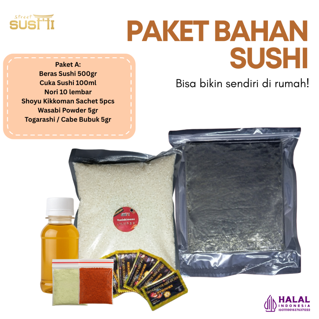 

PAKET BAHAN SUSHI LENGKAP HALAL - Bisa bikin sendiri di rumah │ Beras Japonica, Nori, Tikar Sushi, Shoyu, Cuka Sushi dan Saus-Saus