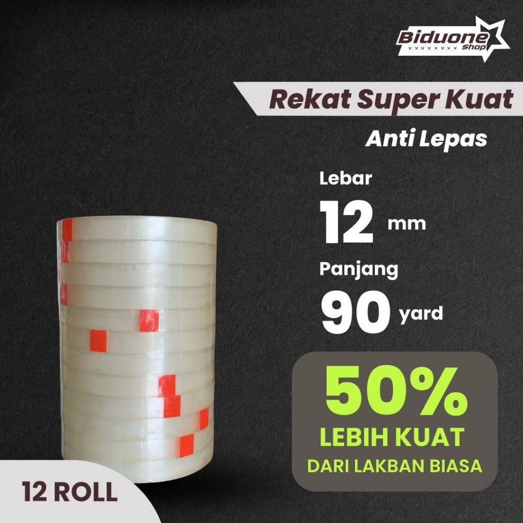 

12 pc Solatip Bening Lakban Kecil SM Online 12mm x 90yard Isolasi Kecil Opp Tape