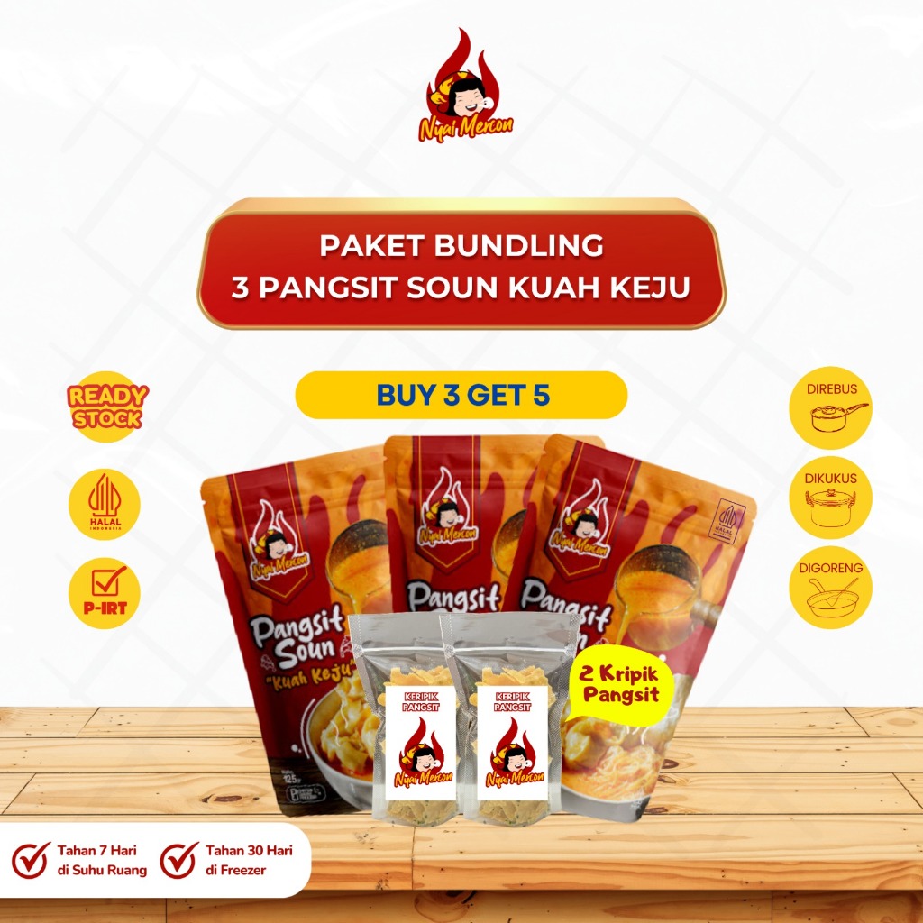 

Nyai Mercon - Paket Bundling Pangsit Soun Kuah Keju Buy 3 Get 5