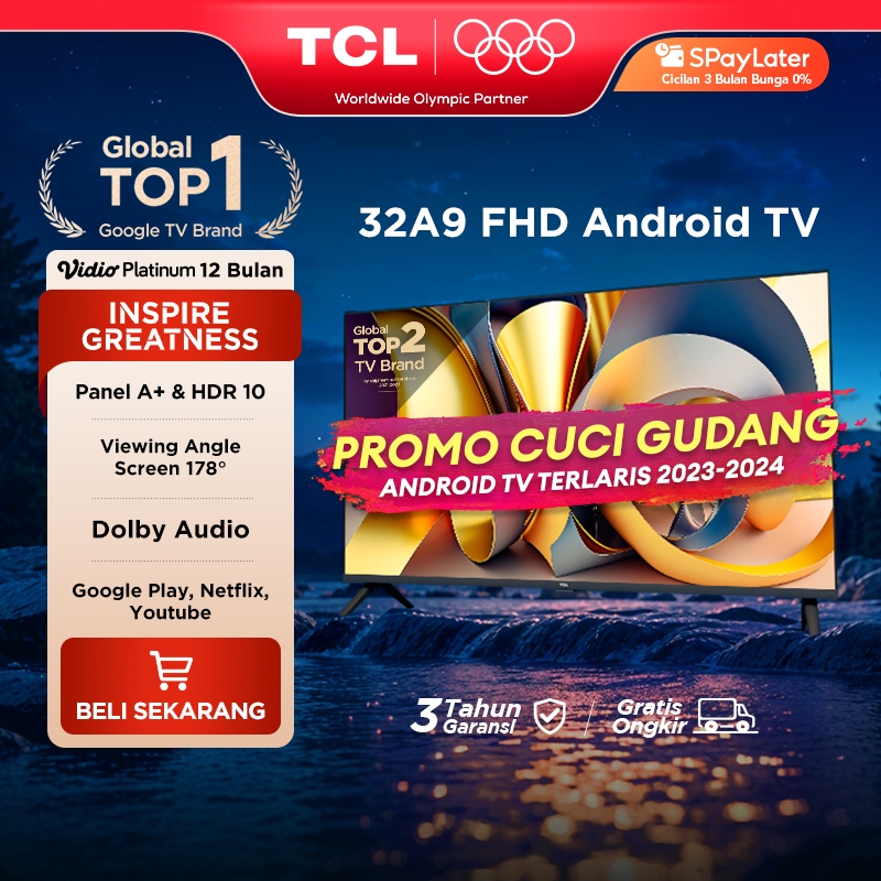 [FHD Google Assist] TCL 32 Inch Smart Android TV - Dolby Audio - Google Play/Netflix/Youtube - Wifi/