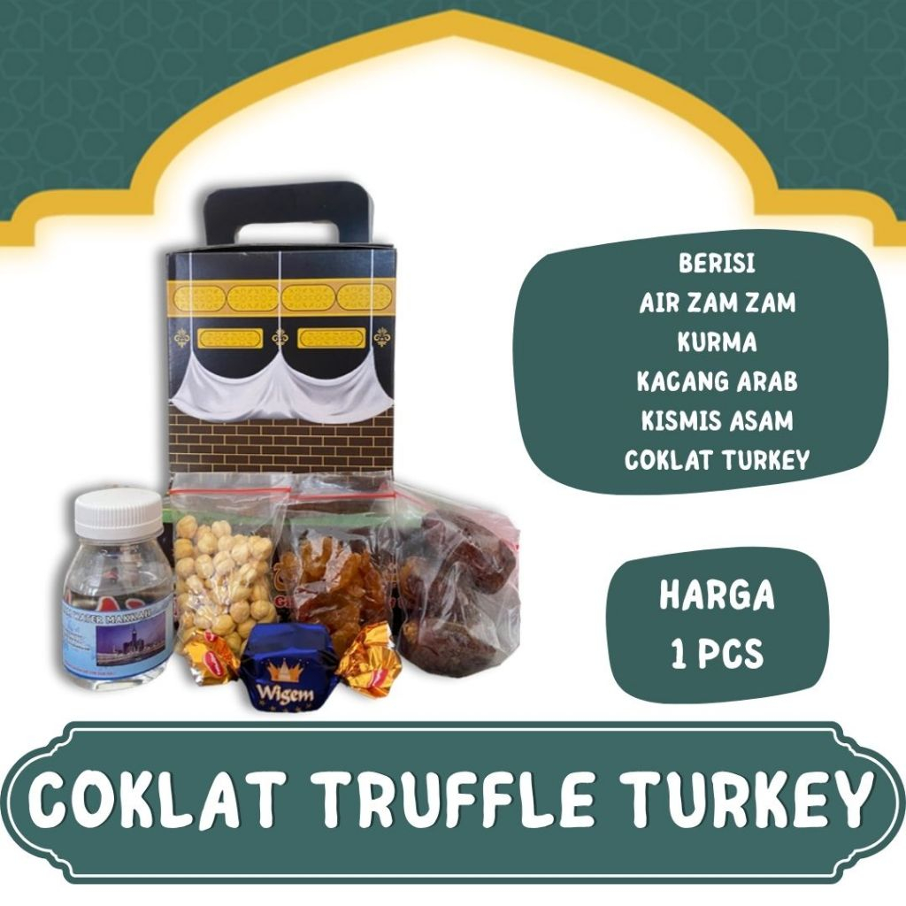 

OLEH OLEH HAJI DAN UMROH PAKET HEMAT KEMASAN DUS KABAH I BOX KABAH ISIAN PLUS COKLAT TURKEY I KURMA KHALAS I KISMIS I KACANG ARAB DAN AIR ZAMZAM I HAMPERS HAJI