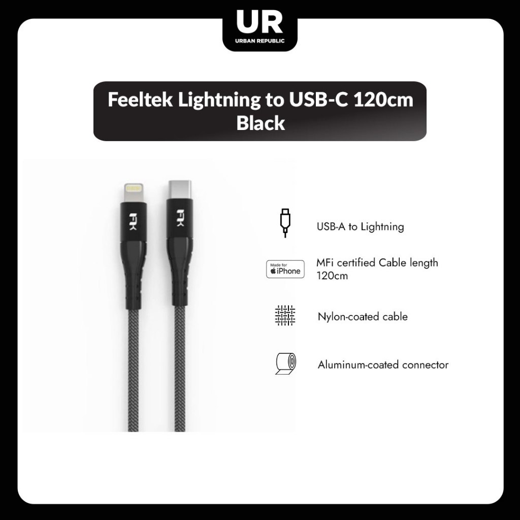 Feeltek Lightning to USB-C 120cm - Black
