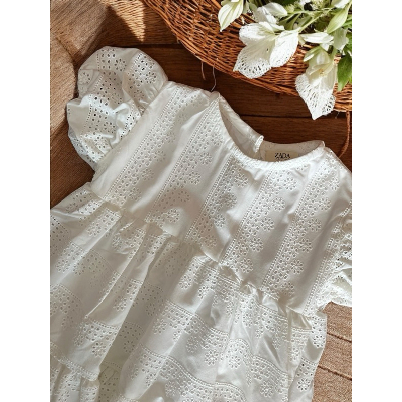 Zada Kids - Dress Katun Bolong Putih - Baju anak Perempuan 1-7 tahun
