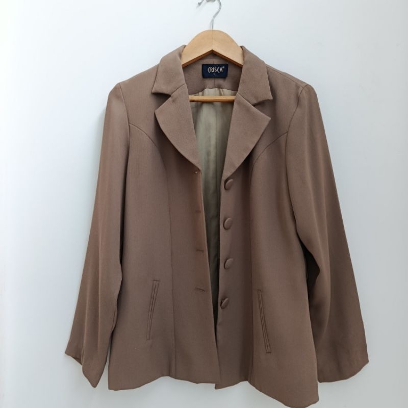 Atasan Wanita Blazer Casual Wanita Oversize Jas Wanita Lengan panjang Warna Coklat