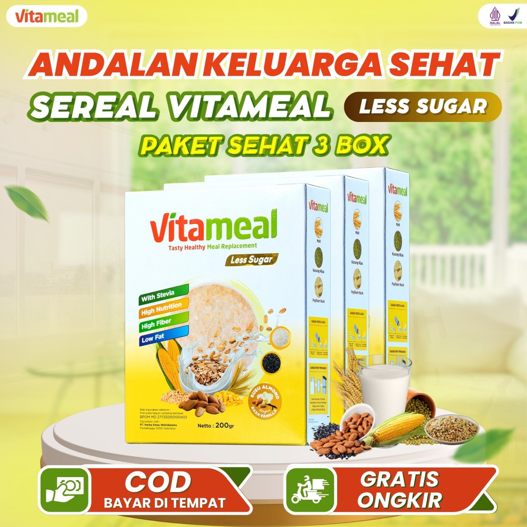 

VITAMEAL LESS SUGAR 3 BOX - Menstabilkan Gula Darah Kolesterol Dan Mengatasi Hipertensi HALAL BPOM