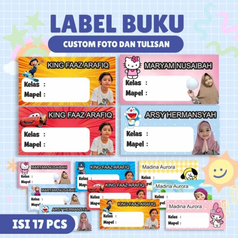 

Label buku tulis sekolah custom foto (stiker glosy) isi 17pcs