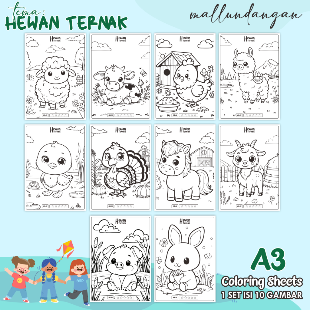 

LEMBARAN MEWARNAI ANAK A3 - TEMA HEWAN TERNAK - PAPER COLORING SHEETS FOR KIDS