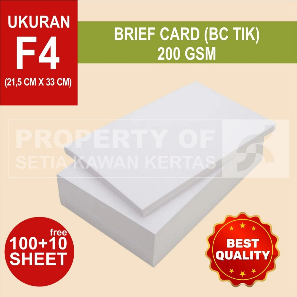 

Kertas BC TIK ( Brief Card) ukuran F4/A4 isi 110 lembar