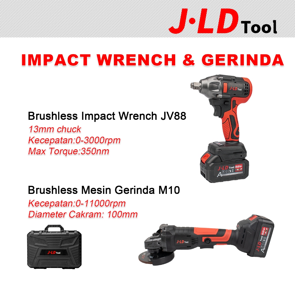 Cordless Mesin Impact Wrench Baterai  + Gerinda Baterai Angle Grinder 88VF Merk Jld Hujia 2In1 Set