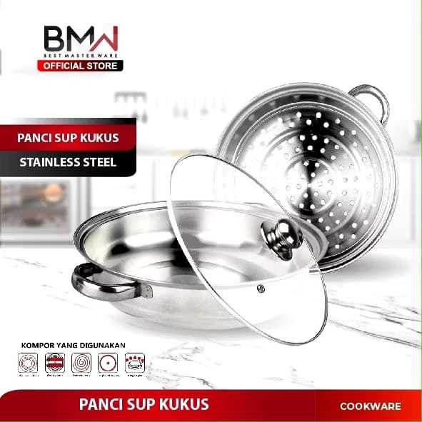 Panci Kukus Stainless 28 cm susun 2 / Dandang Panci Kukus set 2 layer bmw / panci steamer