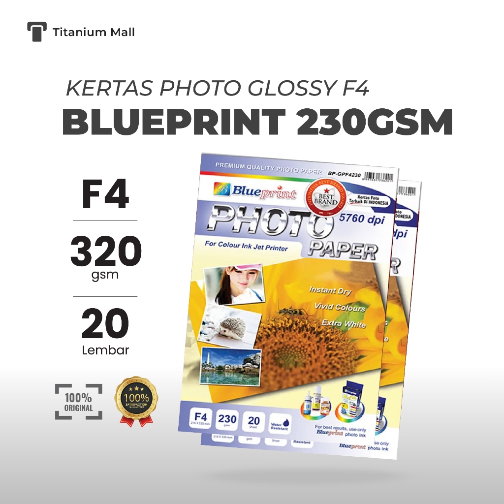 

Kertas Foto / Kertas Glossy / Glossy Paper Blueprint F4 230 gsm