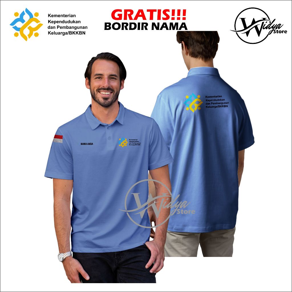 kaos polo katun bkkbn logo terbaru - kaos kerah kemendukbangga/bkkbn lengan pendek full bordiran - k