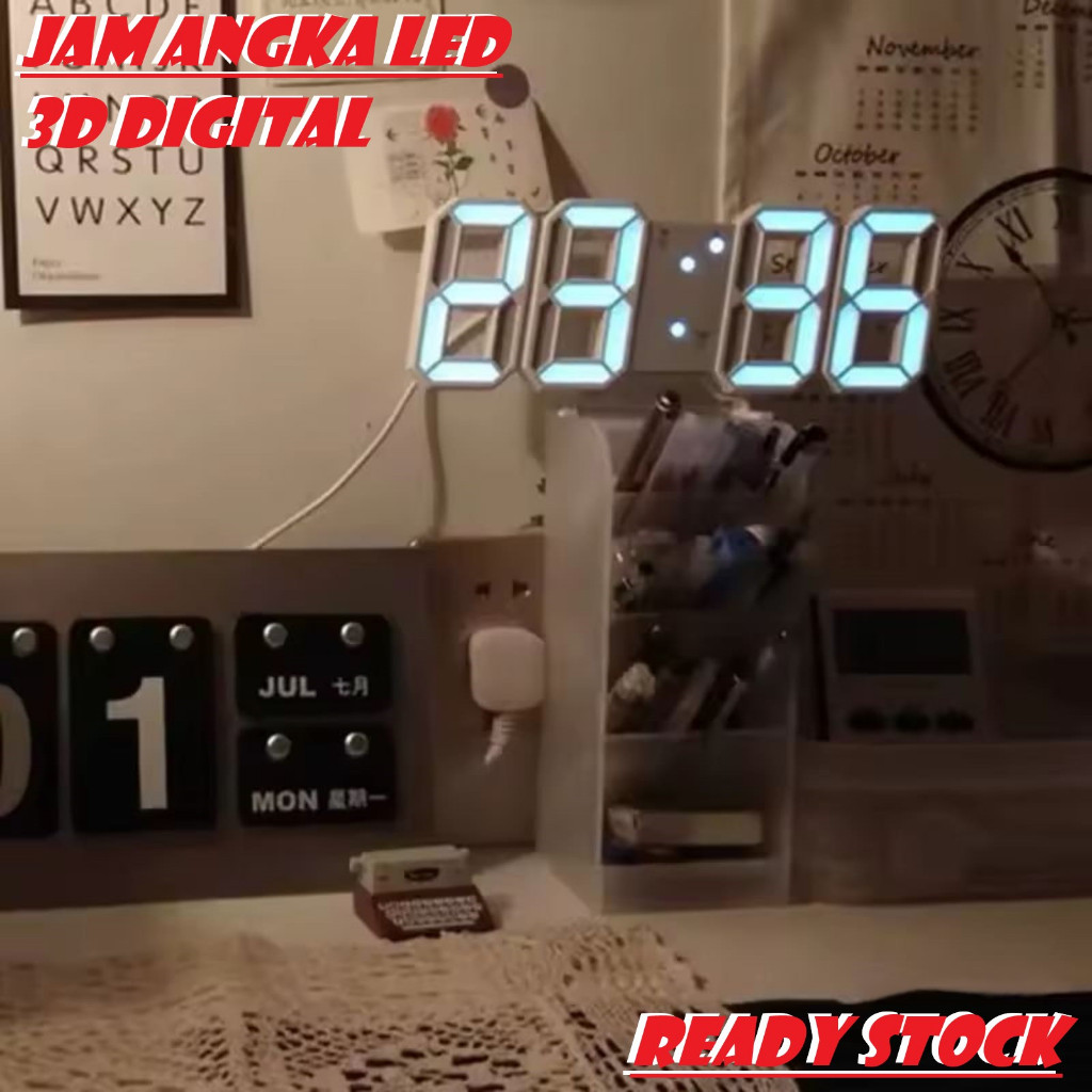 Jam LED Digital Alarm Clock 3D Jam Weker Meja Dinding LED Digital 3D