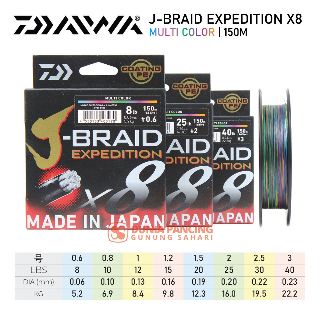 Senar PE Daiwa J-Braid Expedition X8 150M | Multicolor