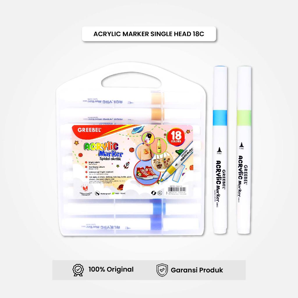 

Spidol Warna Warni / Spidol Set Sketch Marker / Greebel Acrylic Single Head 18 Warna / Marker Drawing Pen