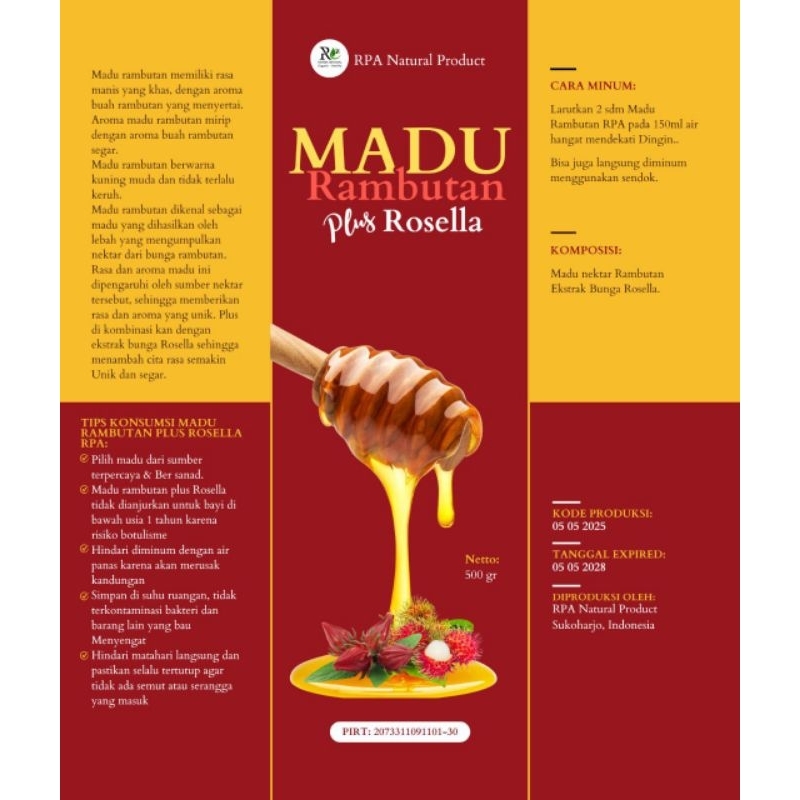 

Madu Rambutan plus ekstrak bunga Rosella