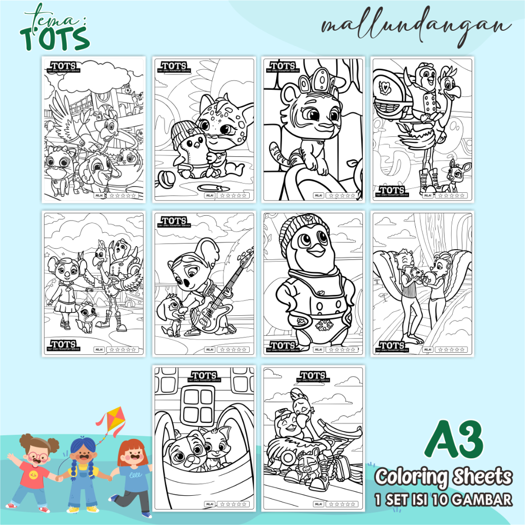 

LEMBARAN MEWARNAI ANAK A3 - TEMA TOTS - PAPER COLORING SHEETS FOR KIDS