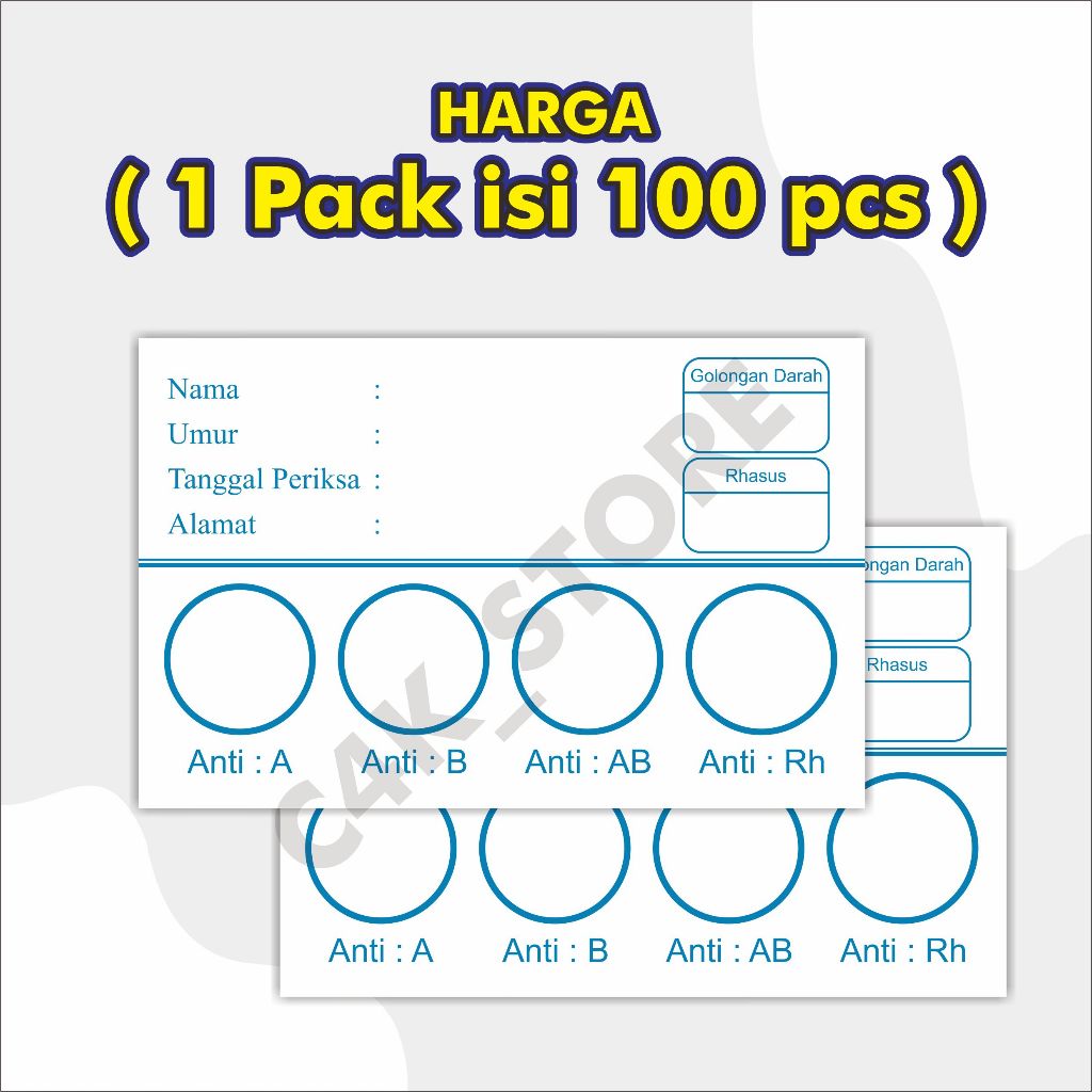 

kartu golongan darah 100 pcs , kartu darah , kartu goldar , kartu tes golongan darah
