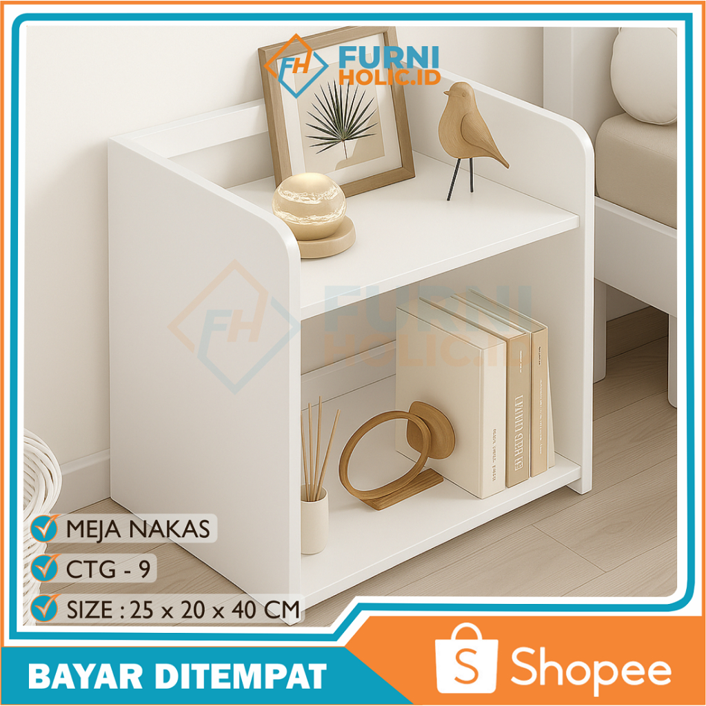 FURNIHOLIC Meja Nakas Meja Samping Kamar Tidur Minimalis Bedside Table Rak Meja Kecil