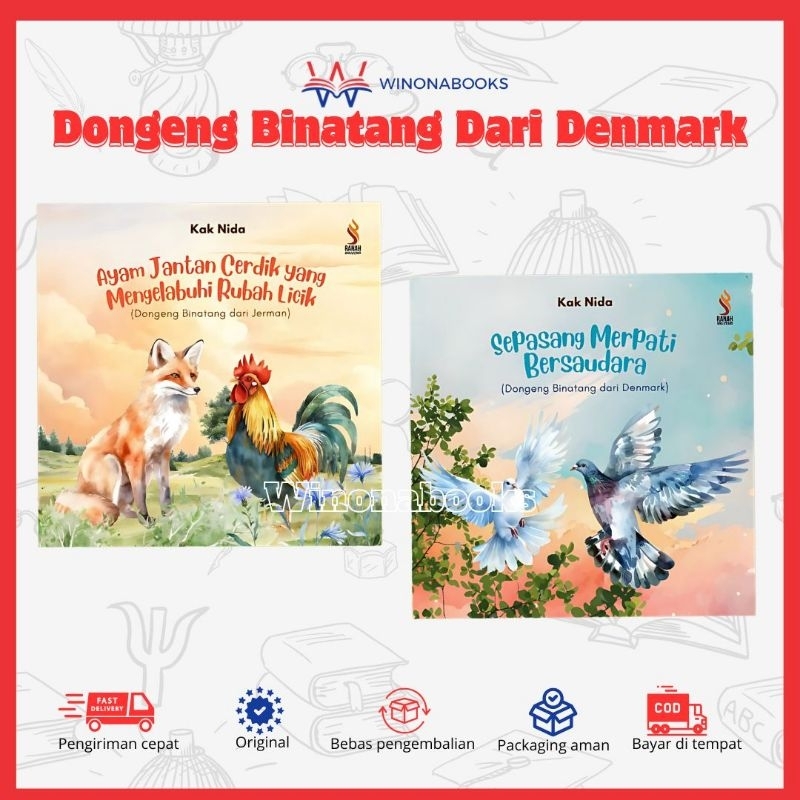 Paket 2 Buku Dongeng Binatang dari Mancanegara : ayam jantan cerdik  dan sepasang merpati bersaudara