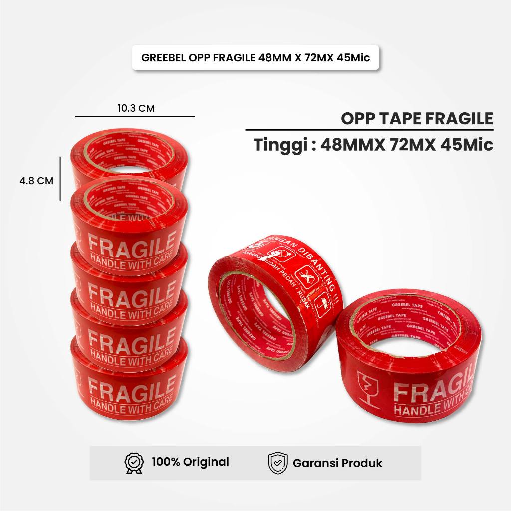 

Lakban Fragile Greebel Isolasi Tape 72M / OPP FRAGILE + 48MM X 72M X 45Mic