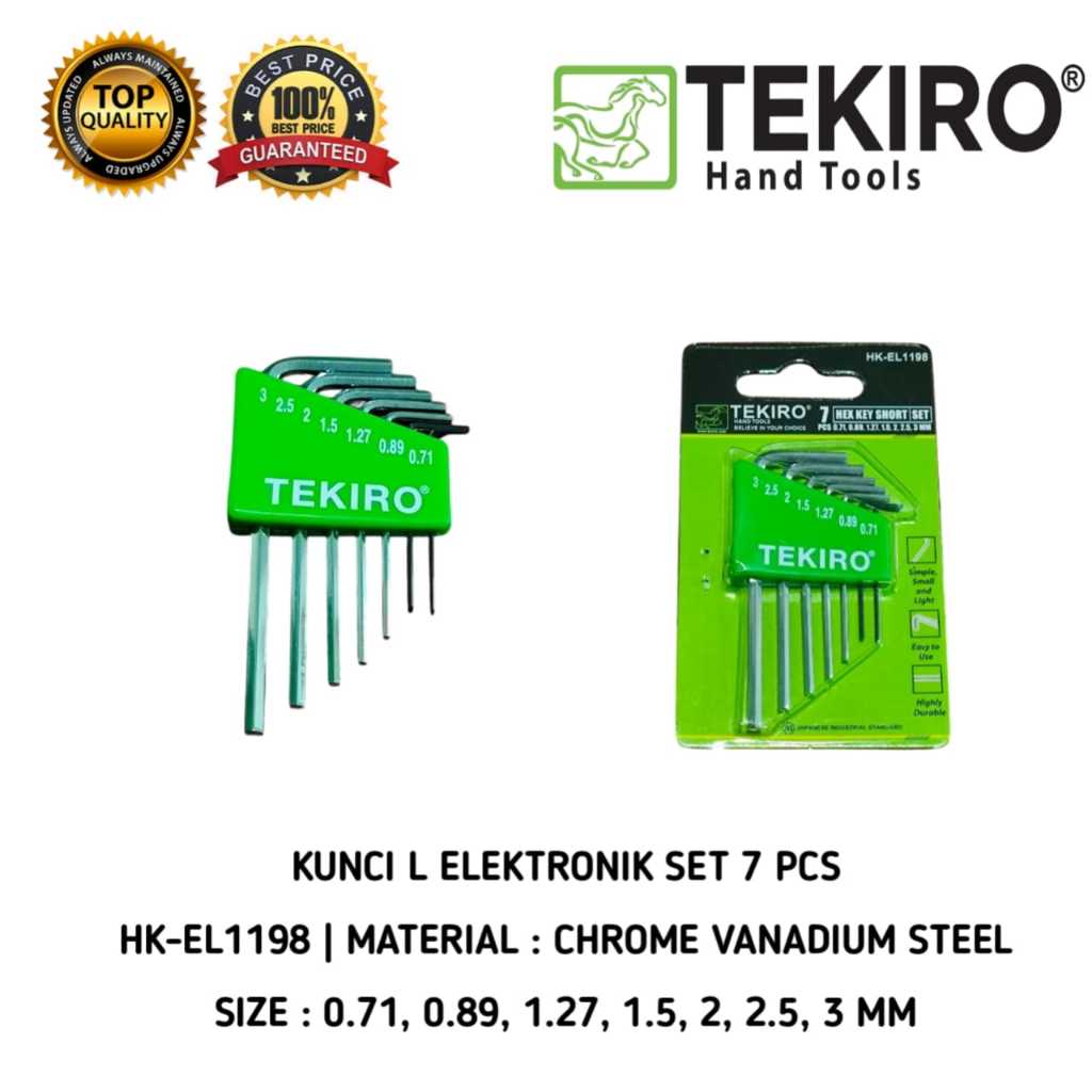 TEKIRO HK-EL1198 kunci L set untuk elektronik 7 pcs ukuran 0.71mm - 3mm kunci L kecil Tekiro Kunci L