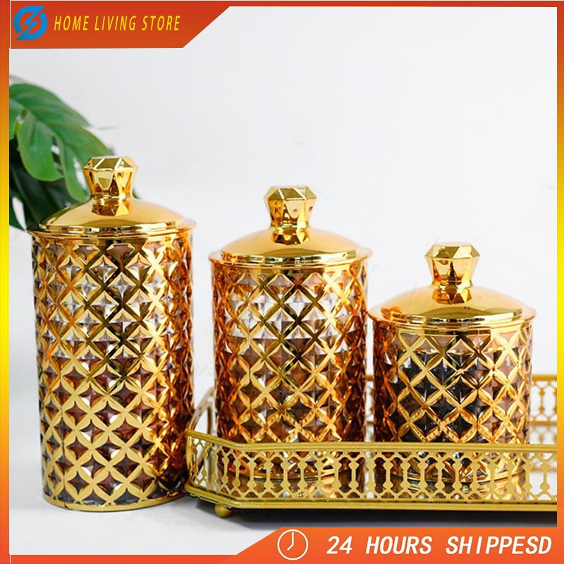 COD Toples Gold Mewah Toples Makanan Serbaguna Toples Kue Set Toples 1 Set Mewah Toples Kedap Udara 