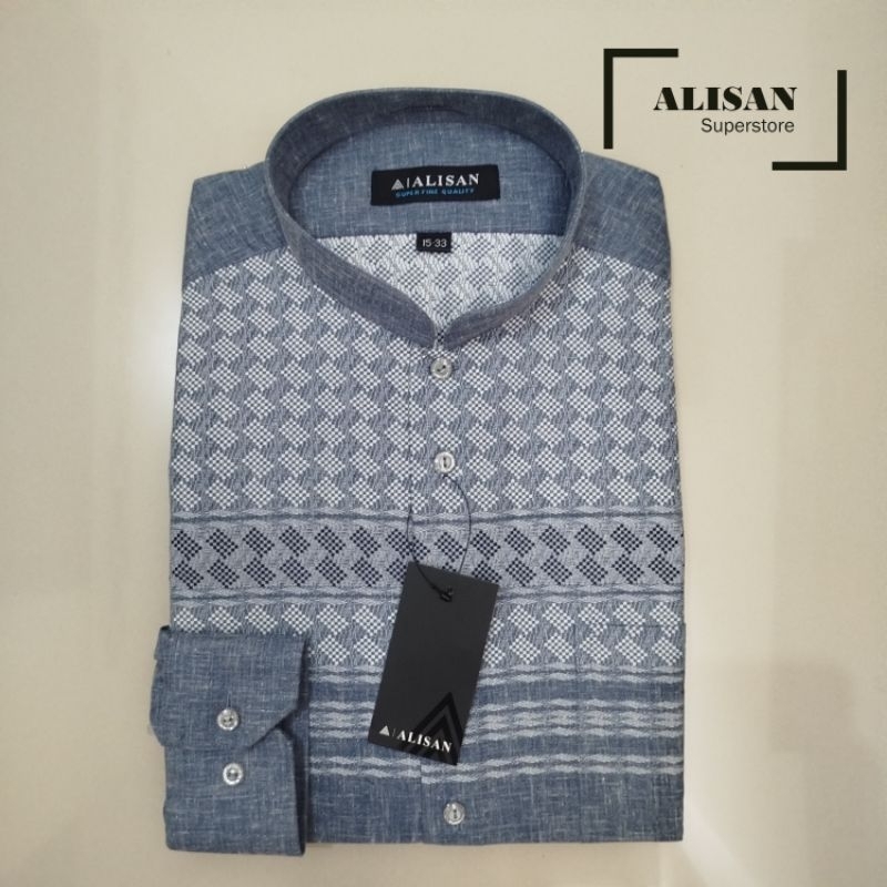 Alisan Koko Fashion Motif Kotak Abu 00332 Lengan Panjang Reguler