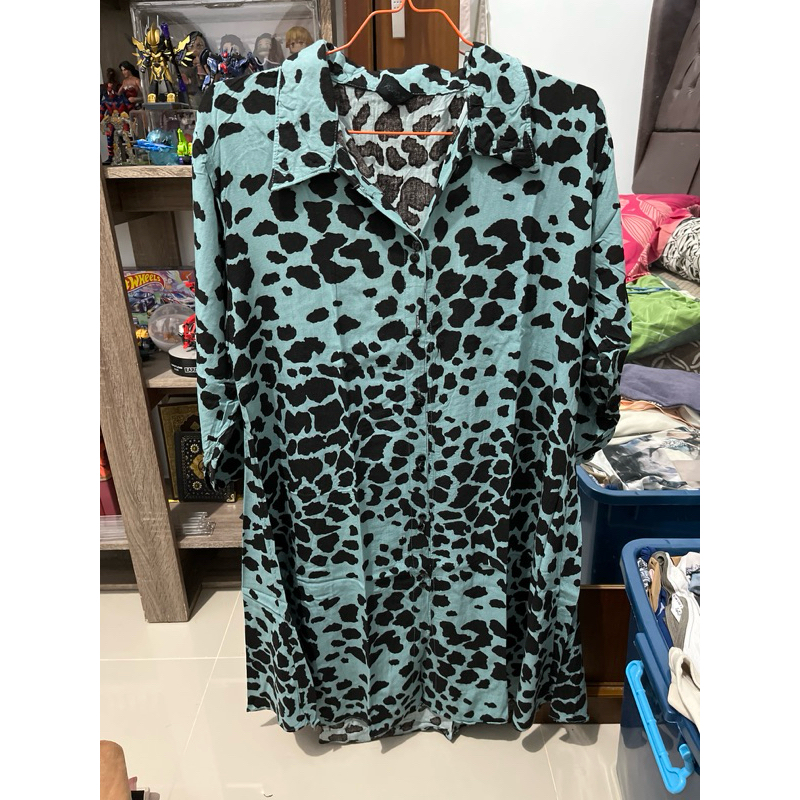 BLOUSE TUNIK LD 110 BIRU TOSCA CORAK HITAM