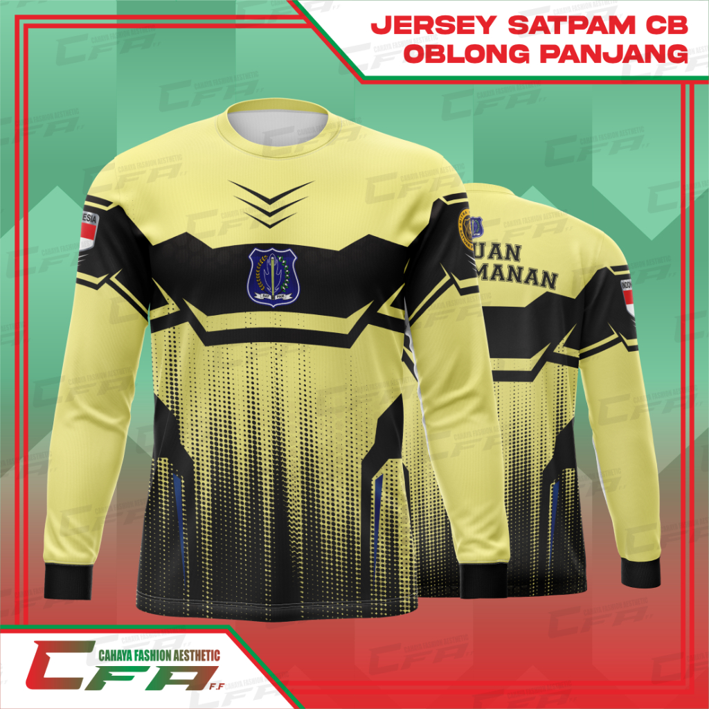 CFA JERSEY SATPAM YELLOW BLACK KERAH BULAT LENGAN PANJANG FULL PRINTING BAHAN DRY FIT PREMIUM
